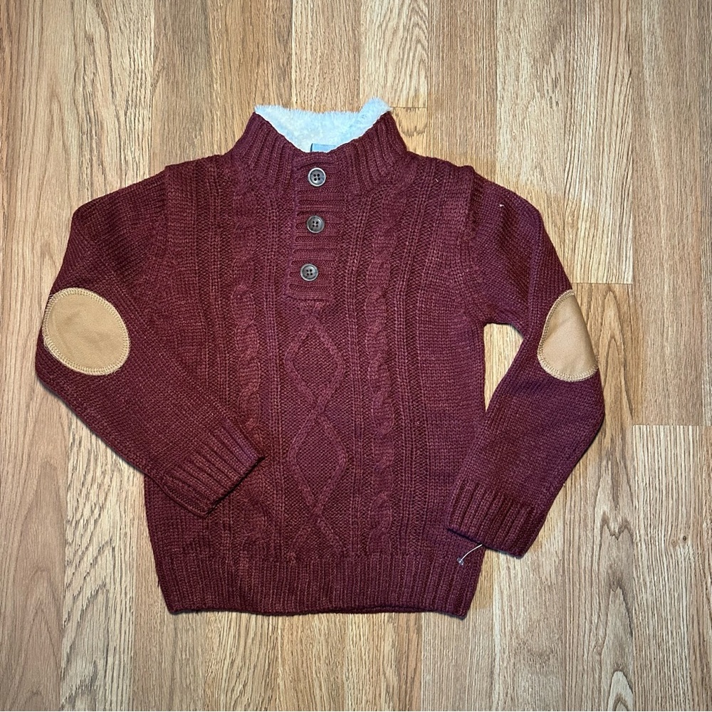 NWOT little lad Burgundy Cable Knit Sweater with Elbow Patches for kids